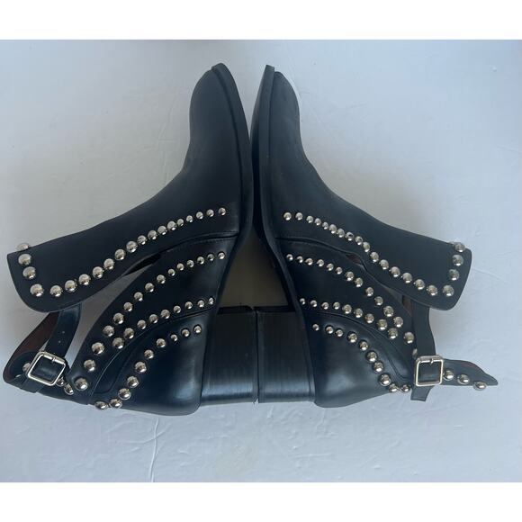 Jeffrey Campbell Rylance Black Leather Studded Ankle Low Block Heel Booties 9.5 - Picture 6 of 9